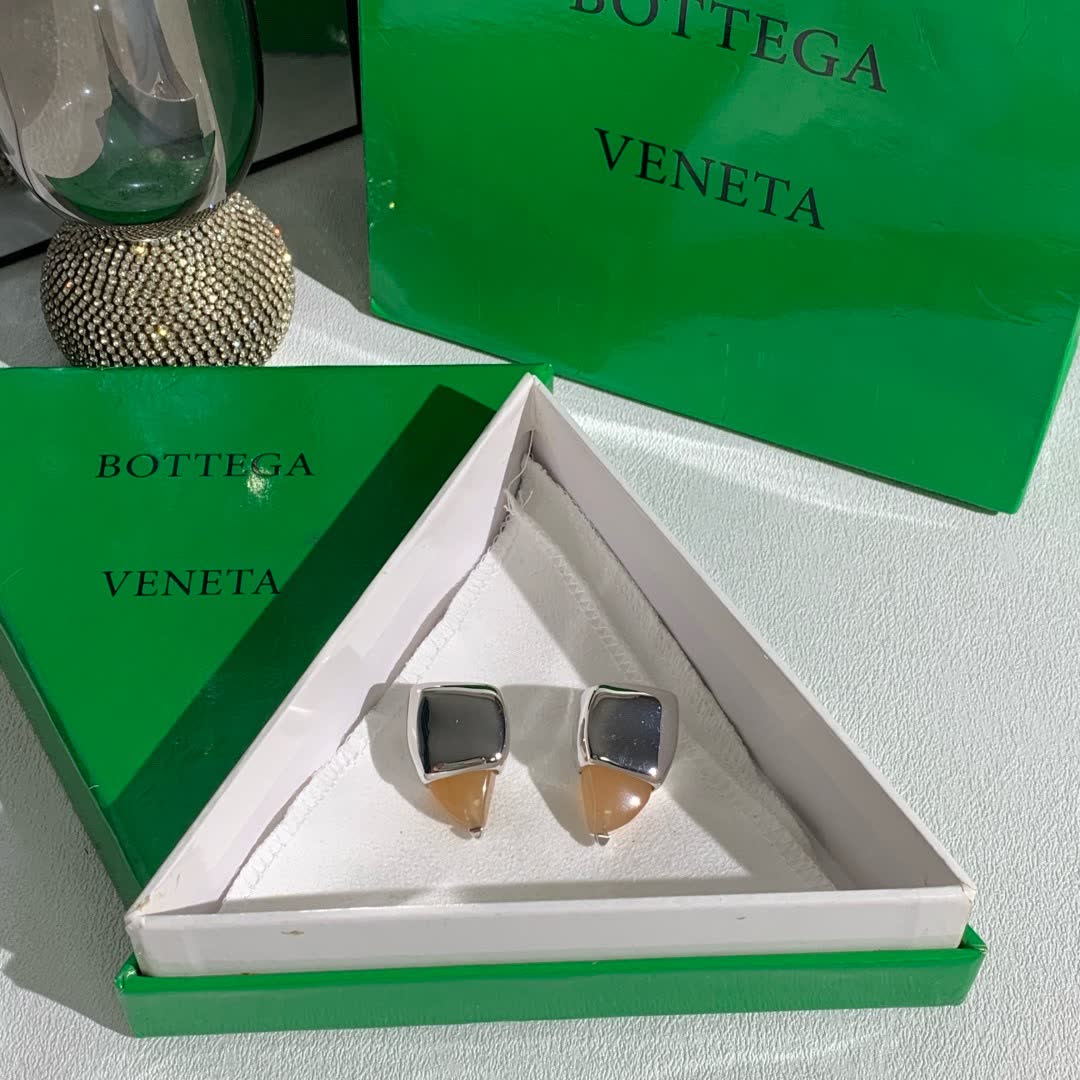 Bottega Veneta Silver Tone Geometric Stud Earrings